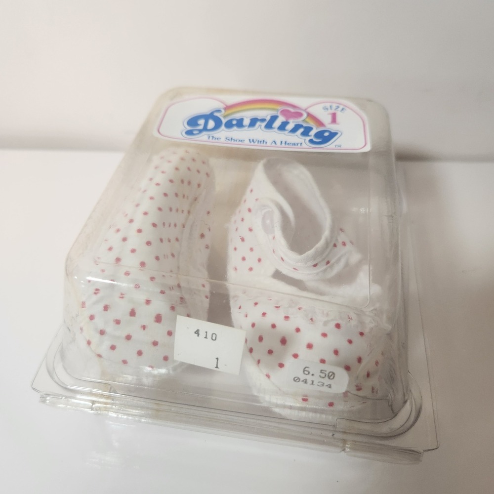 Vintage Darling Baby‎ Shoes Red Polka Dot Mary Jane Lace Trim Size 1 New In Box
